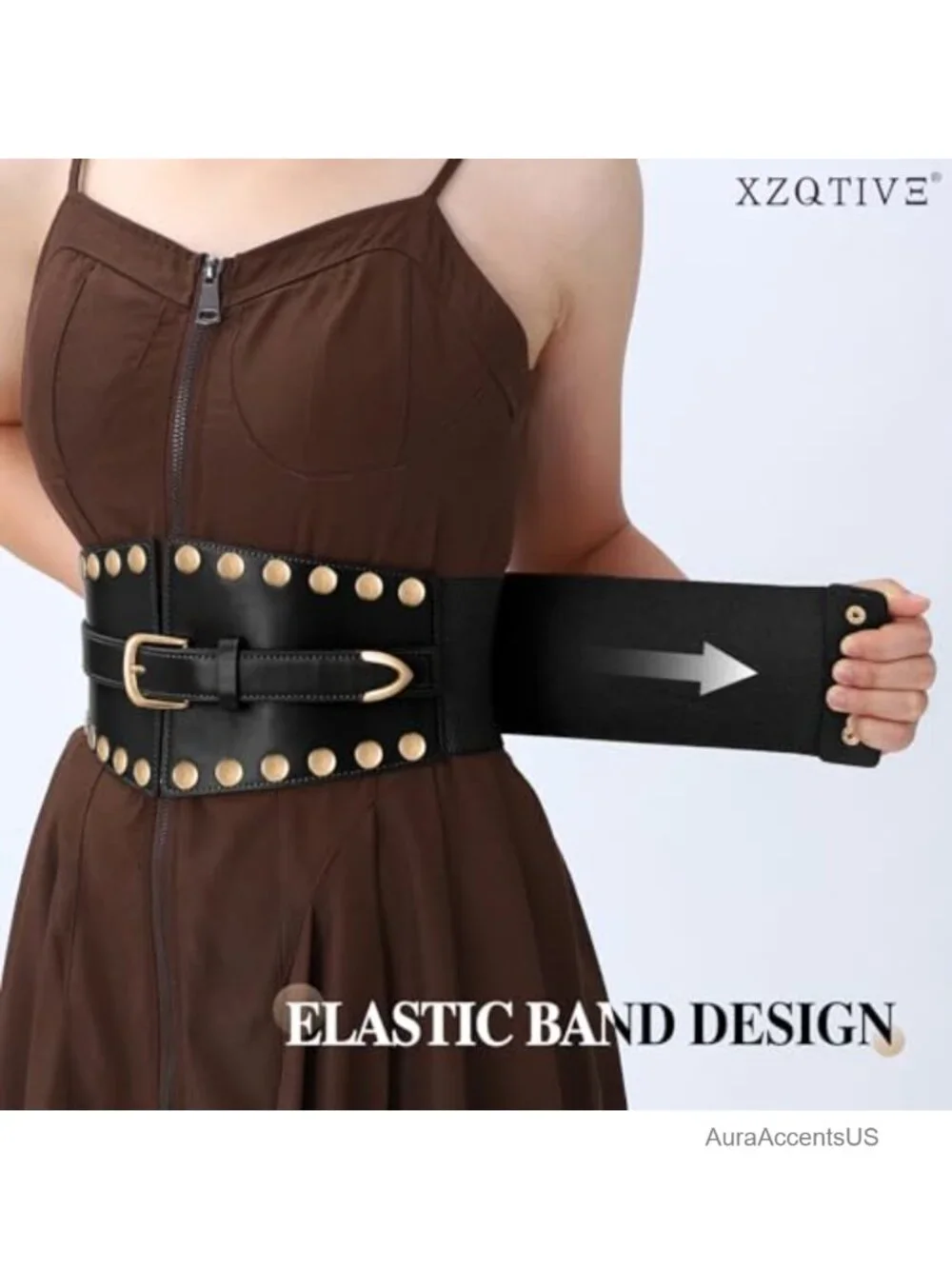 Wide Corset Dress Belt with Studs Elastic Waist Punk Belts for Women